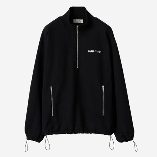 미우 미우 코튼 플리스 지퍼 스웨트셔츠 블랙