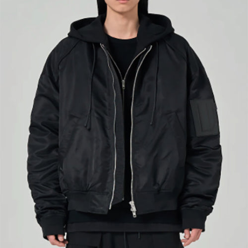 (국내배송) 준지 나일론 저지 후드 디테처블 MA-1 점퍼 블랙