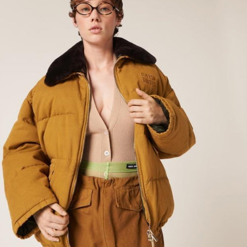 미우미우 개버딘 다운 자켓 오커 패딩