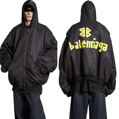 발렌시아가 테이프 타입 라이트 후디드 보머 자켓 블랙