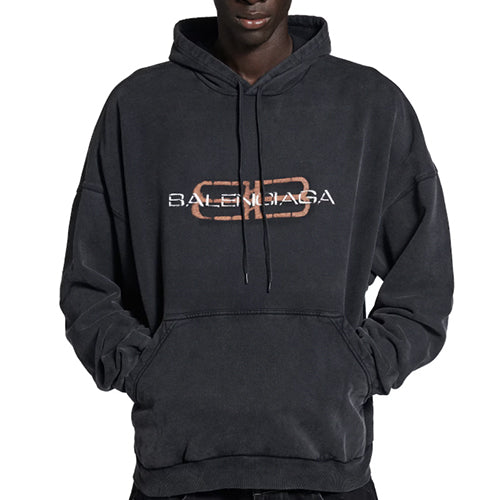발렌시아가 Bb 아이콘 스텐실 후드 티셔츠 페이디드 블랙