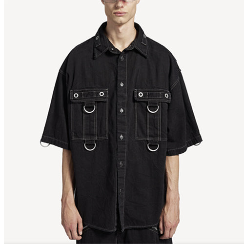 발렌시아가 D-링 카고 셔츠 라이트 블랙
