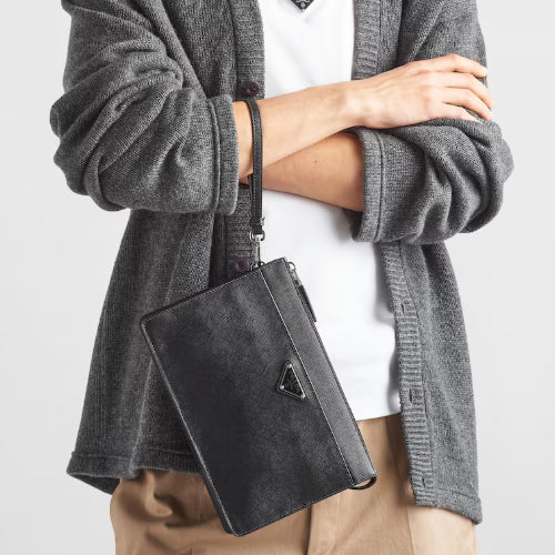 프라다 사피아노 가죽 파우치