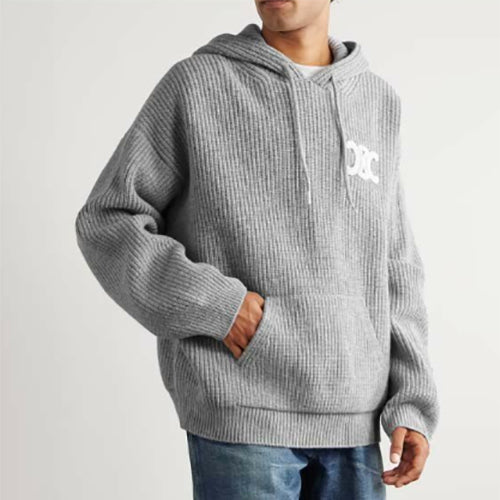 셀린느 립드 니트 후드 라이트 그레이