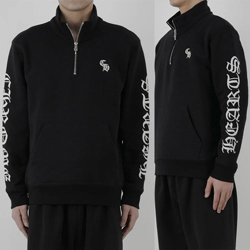 크롬하츠 스크립트 로고 자수 하프 지퍼 스웨트셔츠 블랙