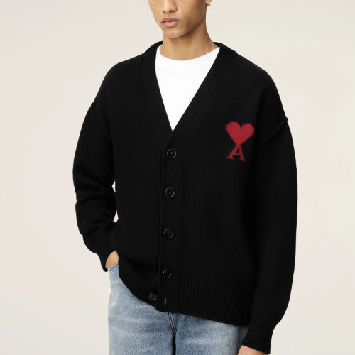 아미 펠트 메리노 울 가디건 블랙