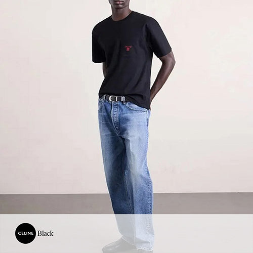 (국내배송, 당일출고) 셀린느 로고자수 포켓 반팔티 블랙